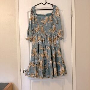 Baltic Born Marta Smocked Midi Dress Blue Floral